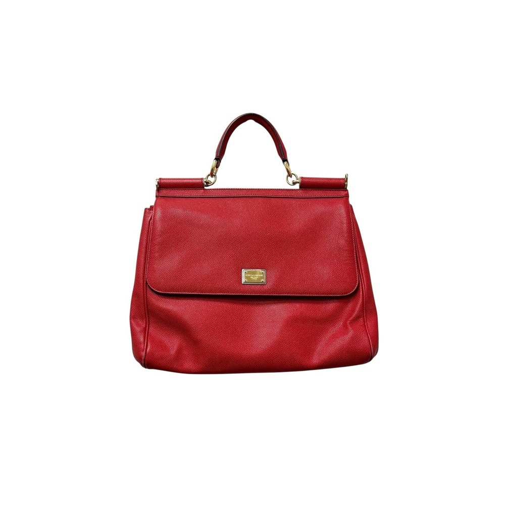 Dolce & Gabbana Sicily Handbag Red Leather Top Handle Bag Authentic